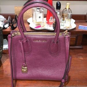 Michael Kors mini Mercer satchel crossbody Plum burgundy leather